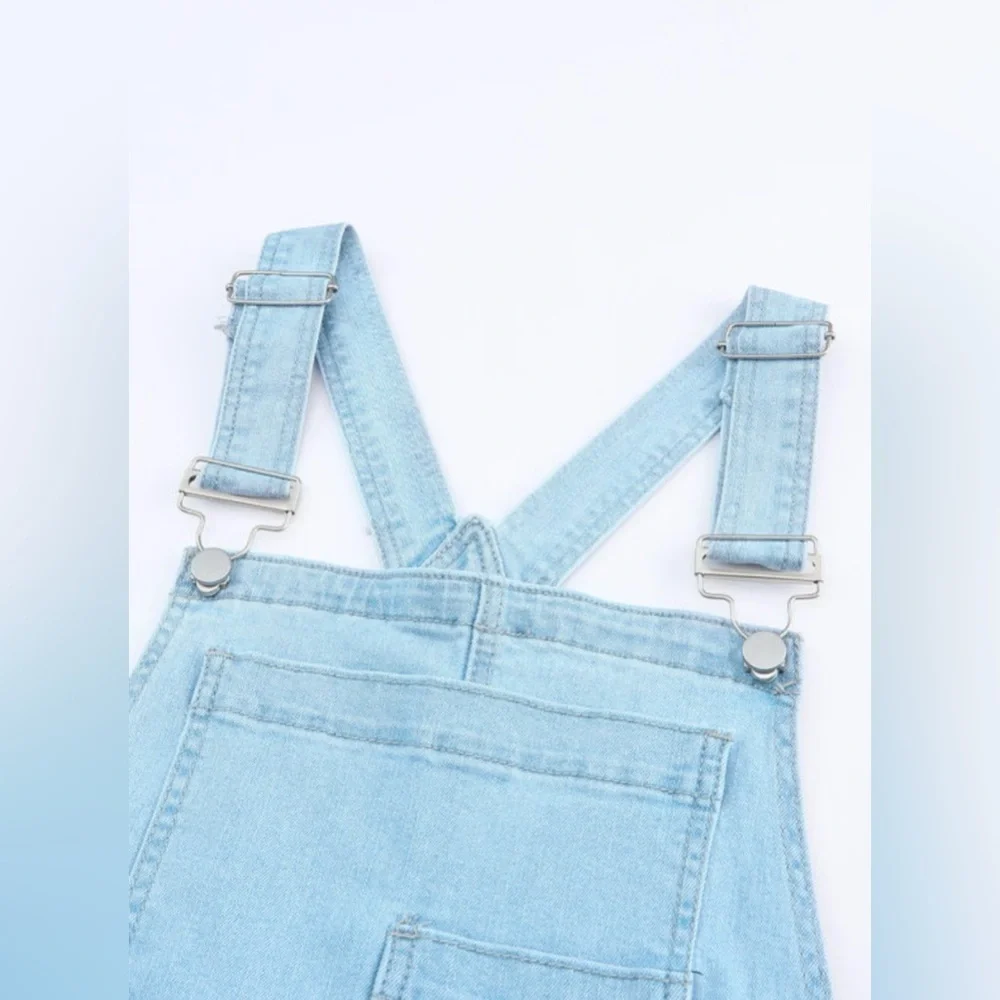 Women's Light Blue Distressed Denim Overalls - Picture 14 of 16